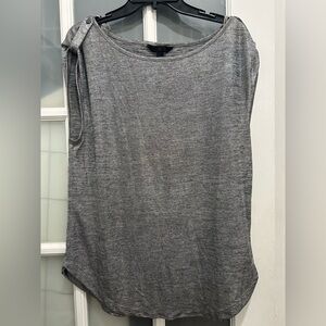 Banana Republic Silver Metallic Tab Cap Sleeve Knit Top Size Medium